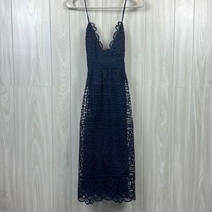 Bardot Navy Crochet Midi Dress
